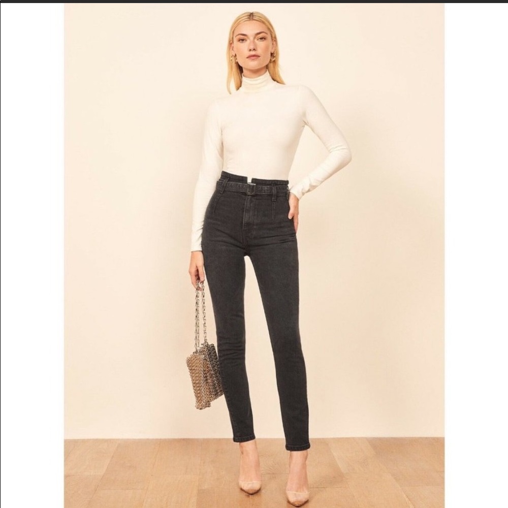 Reformation Kayo High & Skinny Black Buckle  Jeans | Size 26